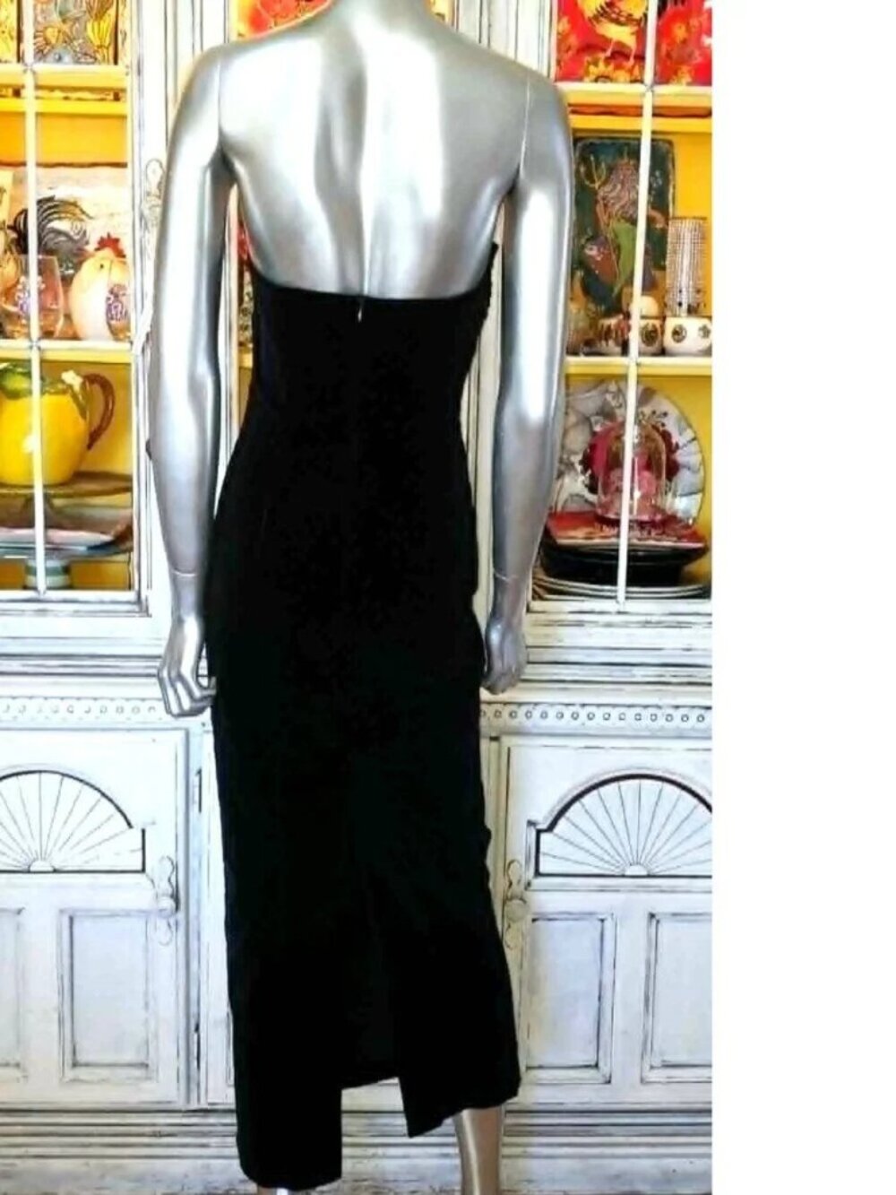 Vintage Betsey Johnson LUXE 90s RUNWAY SHOW Black Stretch Velvet Midi Slip Dress - Picture 7 of 16